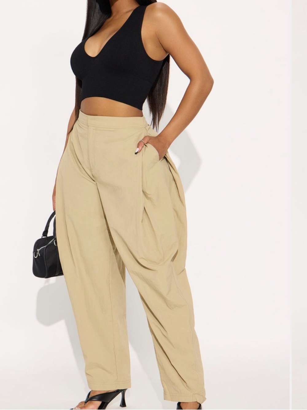 Fashion Nova Khaki High-Waist Draped Wide-Leg Trousers